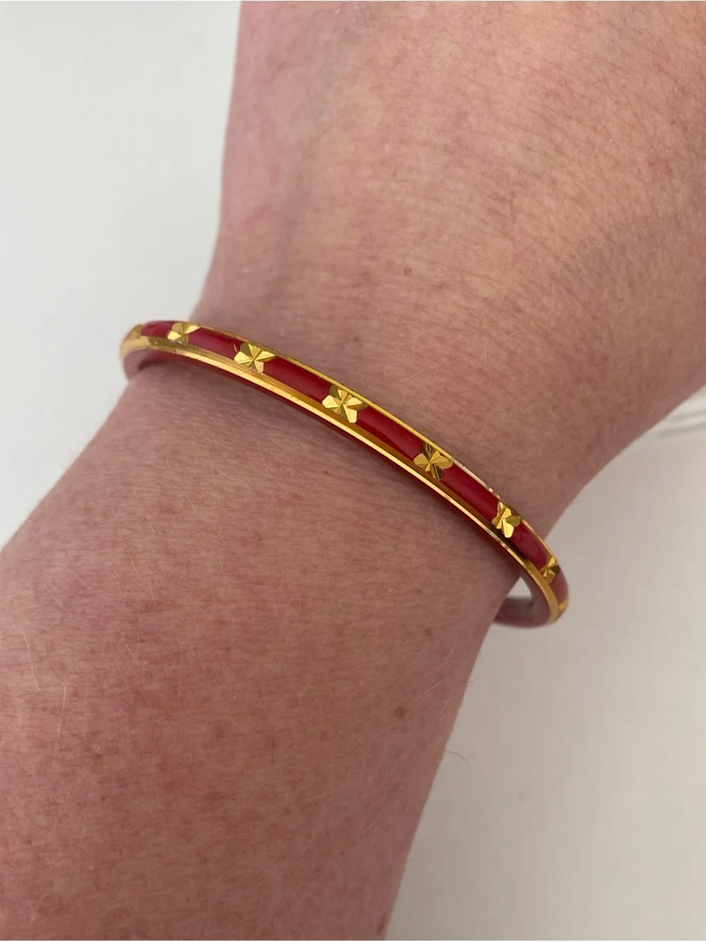 Gold-Accent Red Enamel Bangle Bracelet - Women's Jewelry